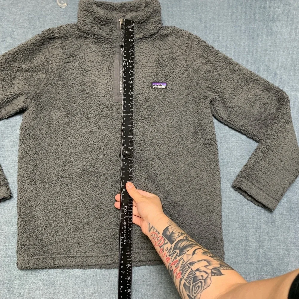 Patagonia Los Gatos Fleece Jacket Unisex Kids L 12 Gray Logo 1/4 Zip Mock Neck